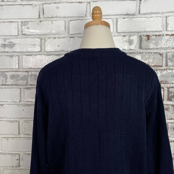 80s Carriage Court Navy Blue & Gold V-neck Button Down Preppy Sweater L - Picture 6 of 11